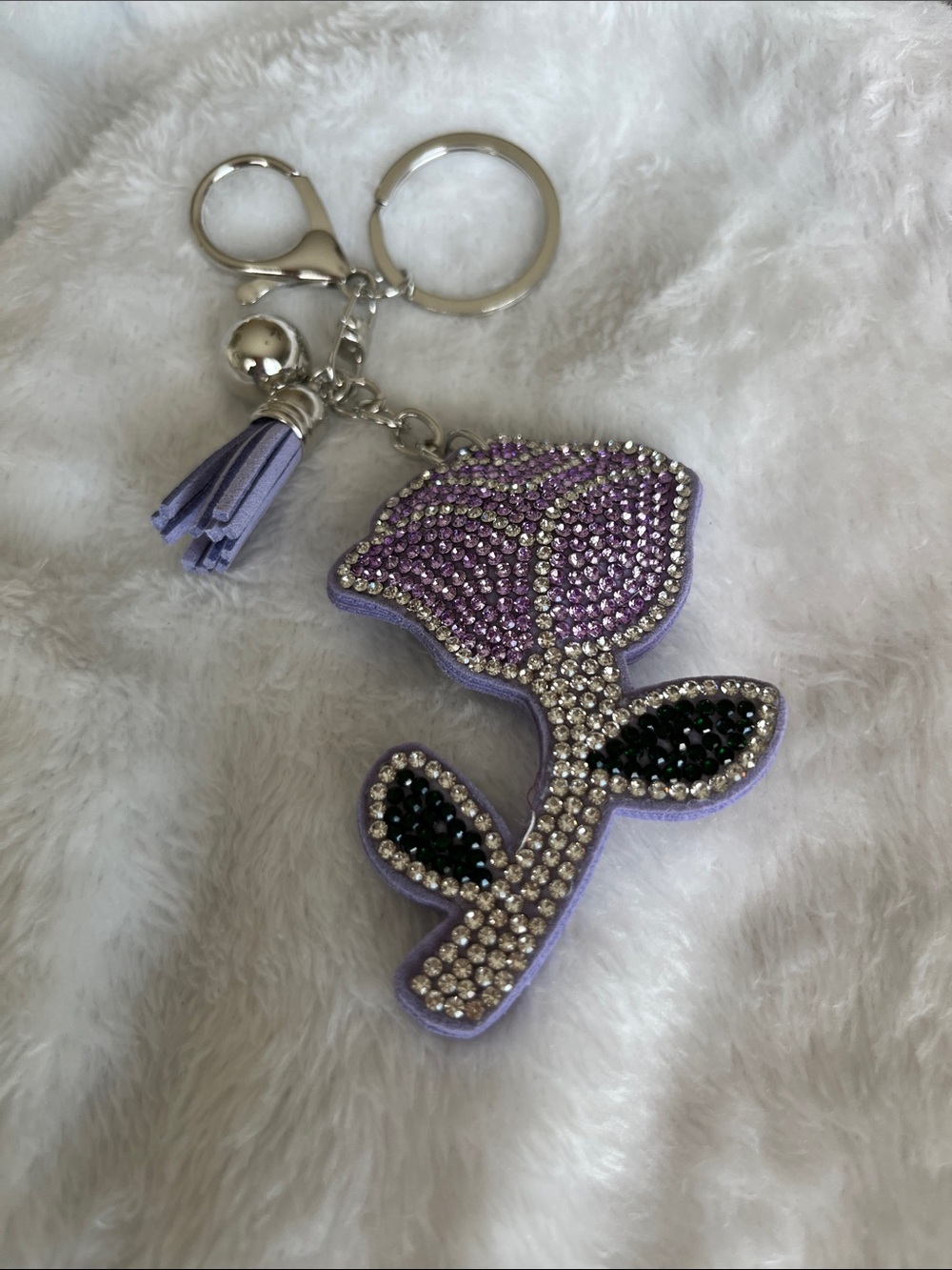 Lavender Crystal Rose Key & Card Holder Charm